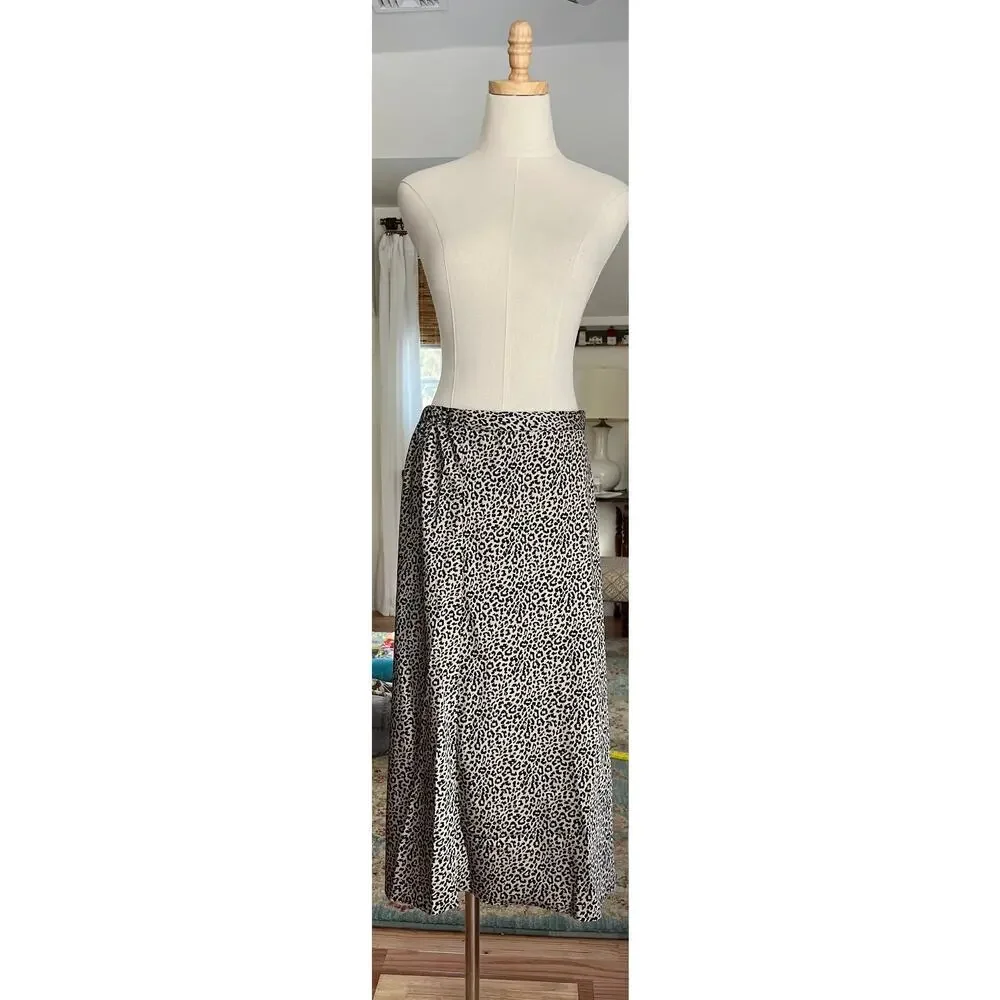 J Crew Leopard Print Satin Midi Skirt